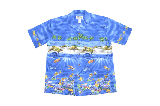 Turtle in the Ocean Chest-band Men's Cotton Aloha Shirt