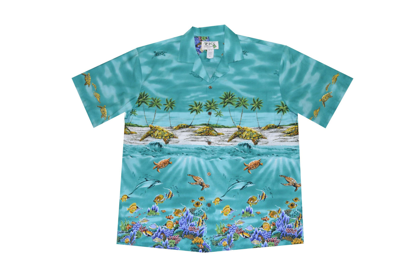 Turtle in the Ocean Chest-band Men's Cotton Aloha Shirt