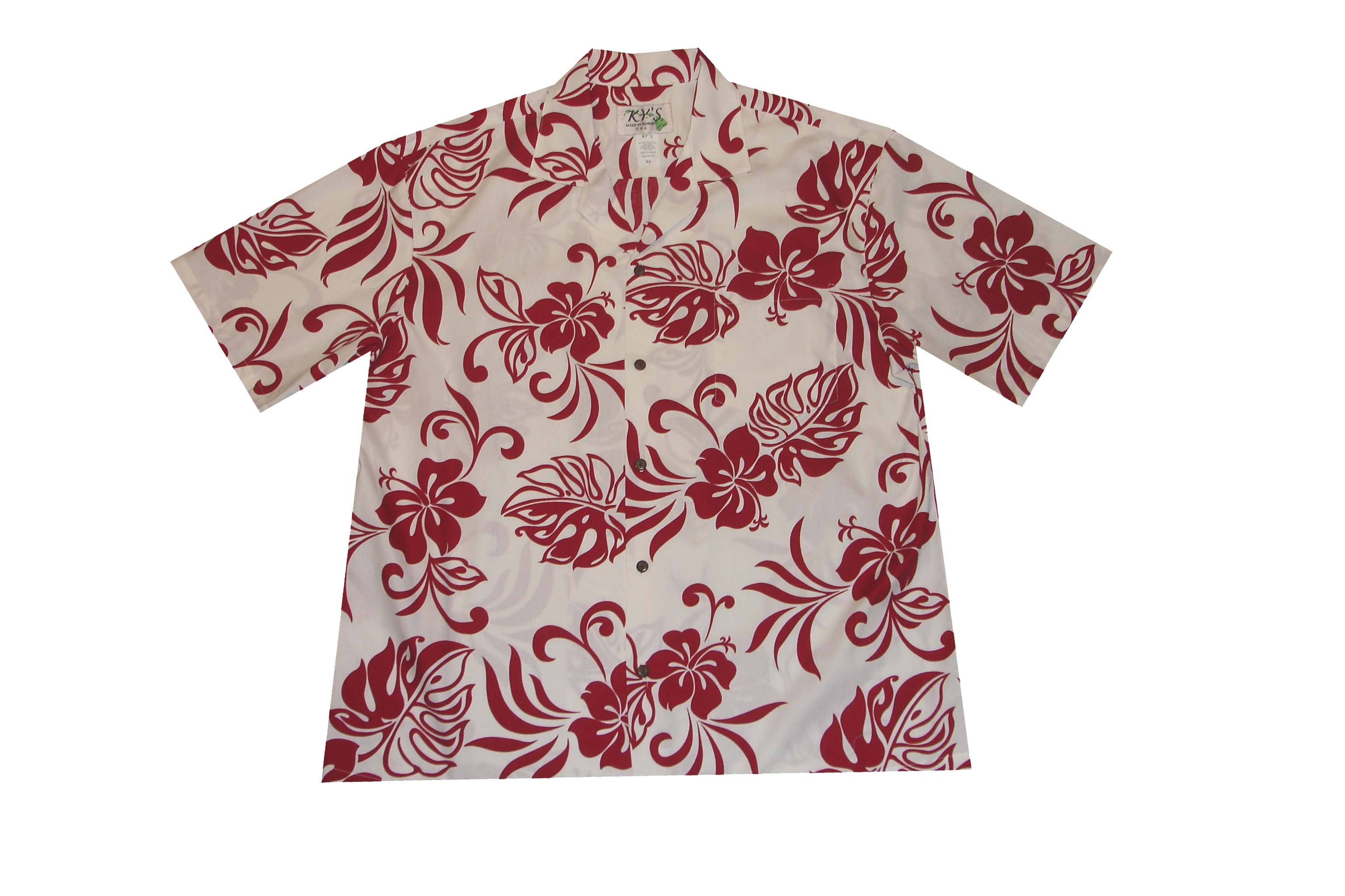 Ky's Classic Hibiscus Red Cotton Men's Hawaiian Shirt