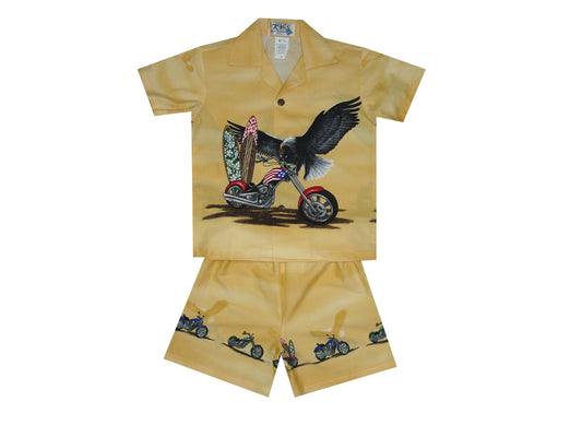 Classic Motorcycles And Eagle Hawaiian Boy Shirt -Yellow