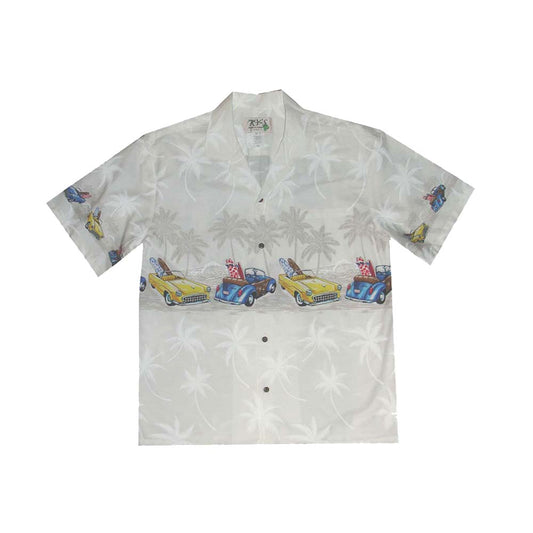 Classic Car Men's Hawaiian Cotton Shirt-White