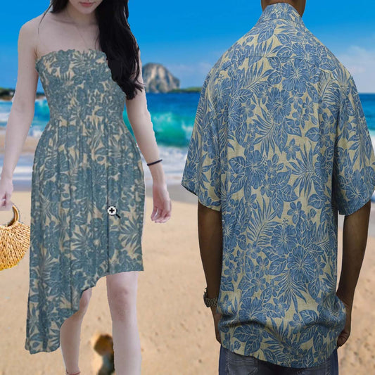 Honeymoon Tropical Weather Couple Matching Set Shirt and Maxi Dress in Floral Pattern