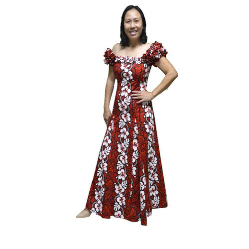 Royal Leis Off-shoulder Ruffle Long Muumuu Wedding Dress for Bride or Bridesmaids