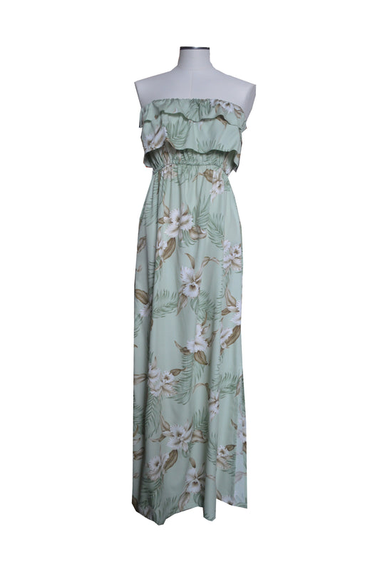Orchids Strapless Tube Summer Maxi Dress with Slit Made in Hawaii