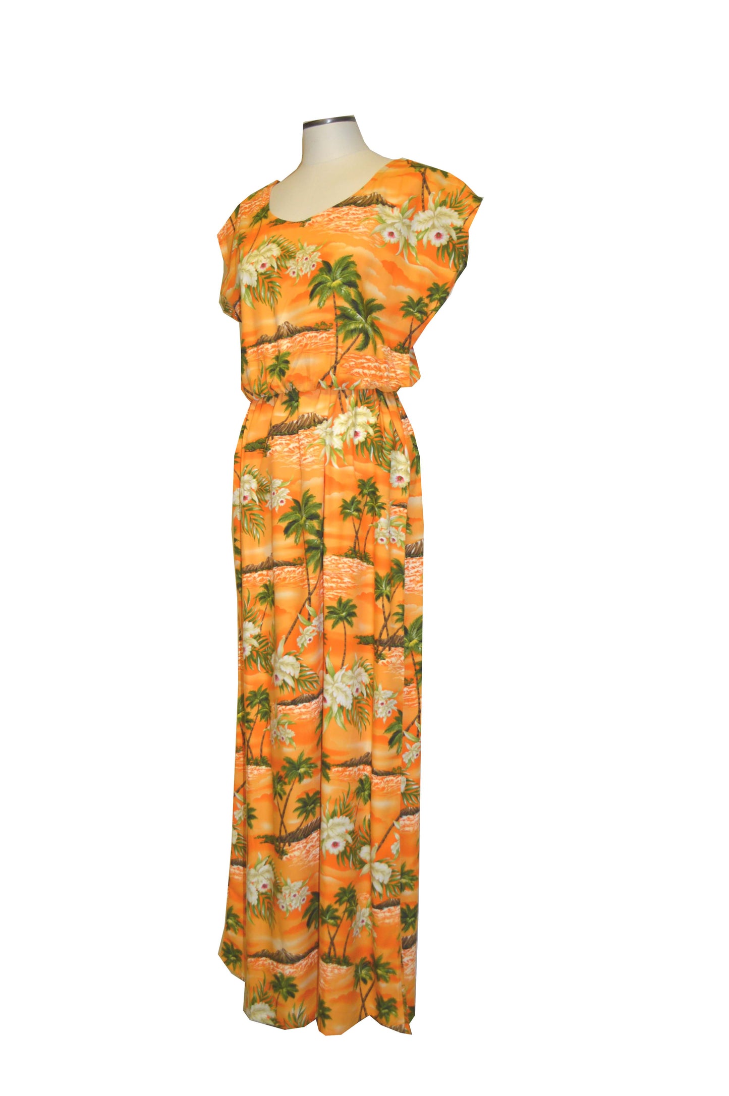 Long Maxi Hawaiian Dress  100% Rayon Short Sleeves Full Length
