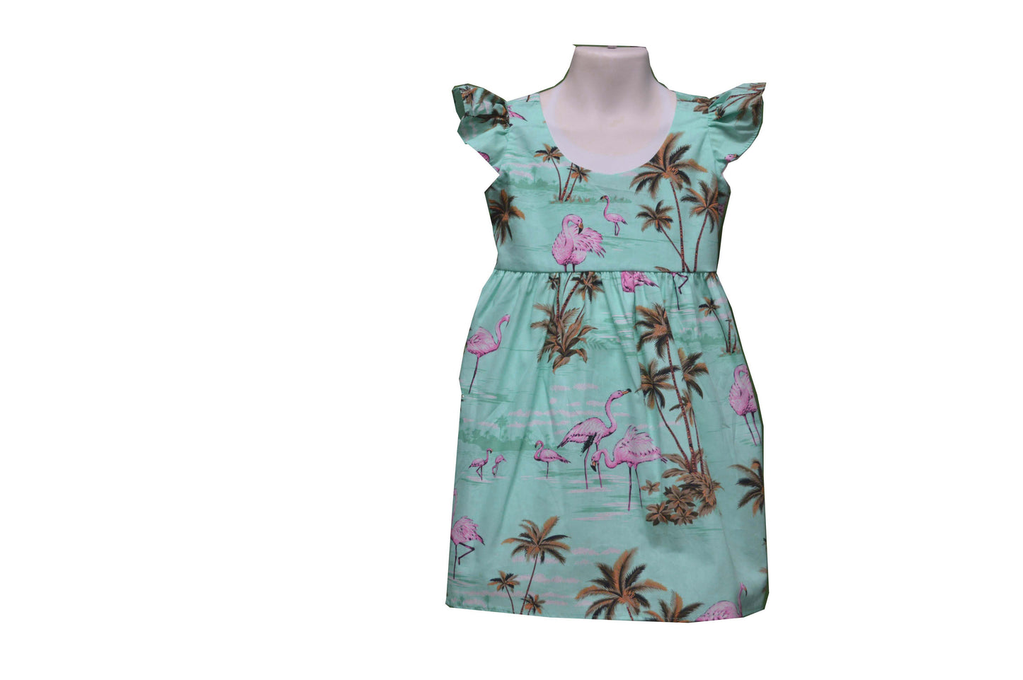 Little Girl Hawaiian Dress Flamingo and Palm Tree Design