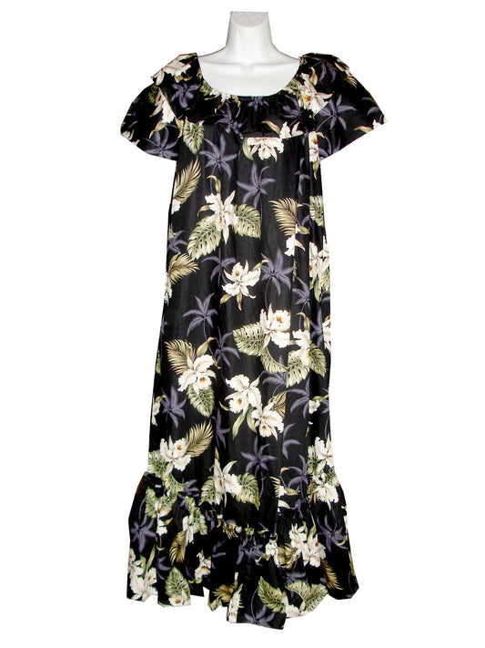Plus Size Long Cotton Hawaiian Muumuu Dress Classic Orchids Design