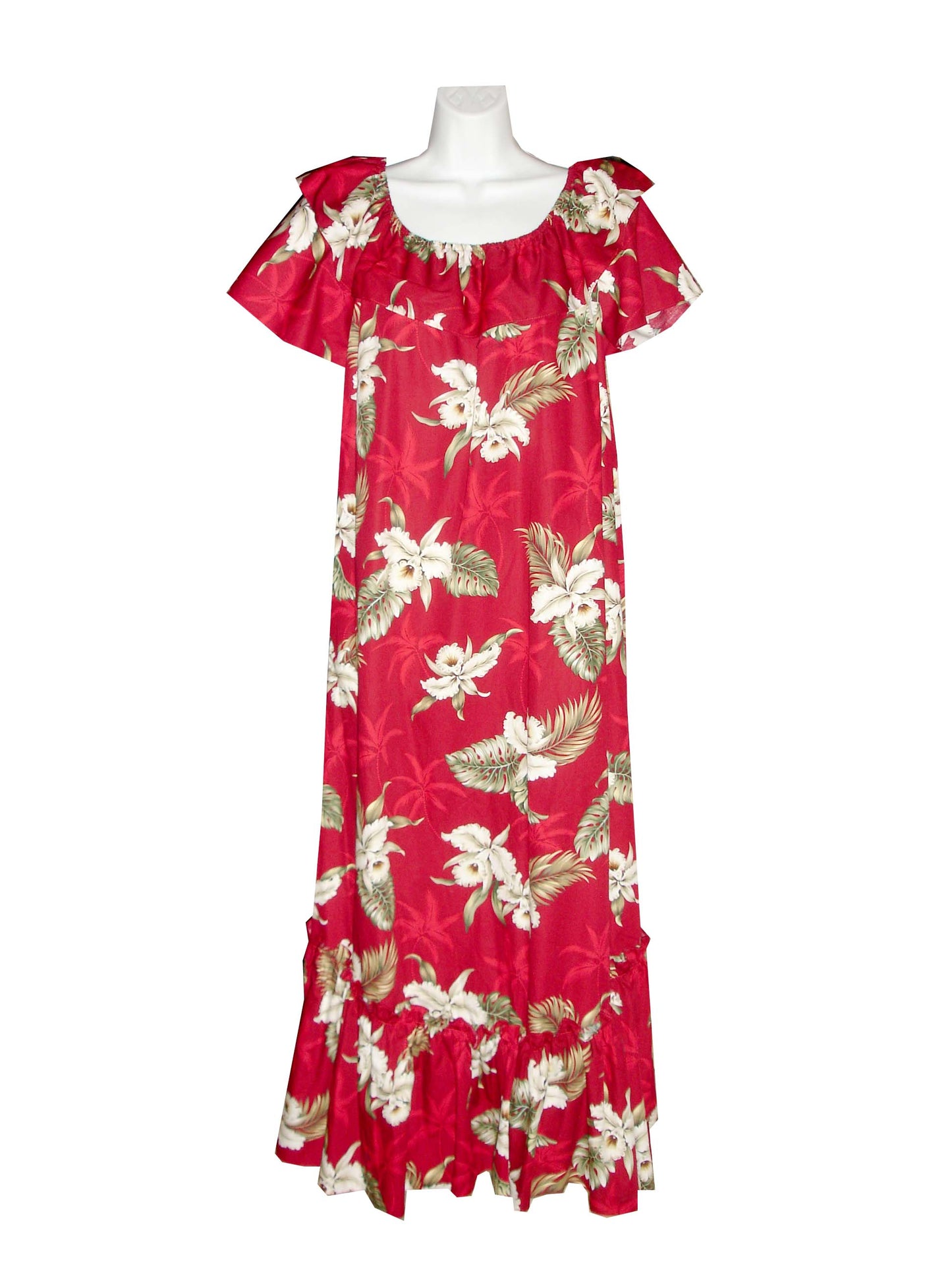 Plus Size Long Cotton Hawaiian Muumuu Dress Classic Orchids Design