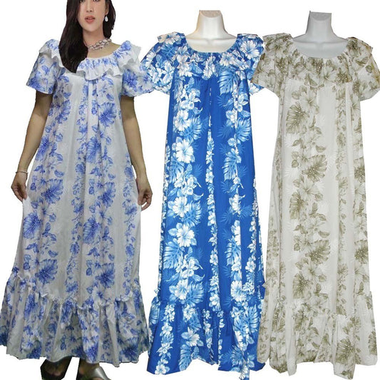 Plus Size Long Cotton Hawaiian Muumuu Dress Floral Pattern