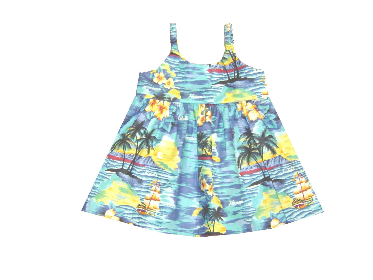 Matching Boy's Sets and Girl Dress Sunset in Ocean with Aloha and Hawaii Printed on.