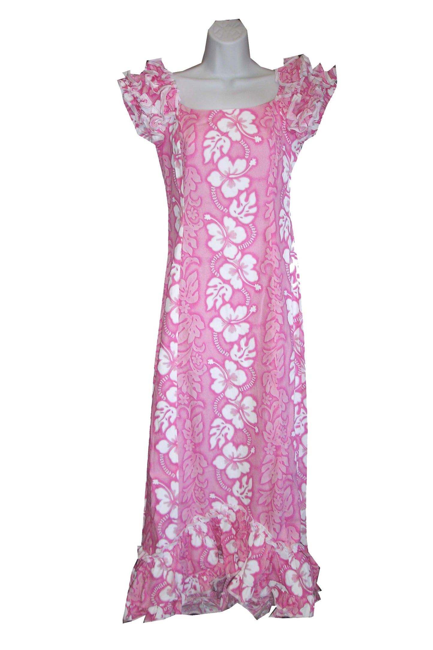Hibiscus Panel Long Cotton Hawaiian Muumuu Dress Made in Hawaii
