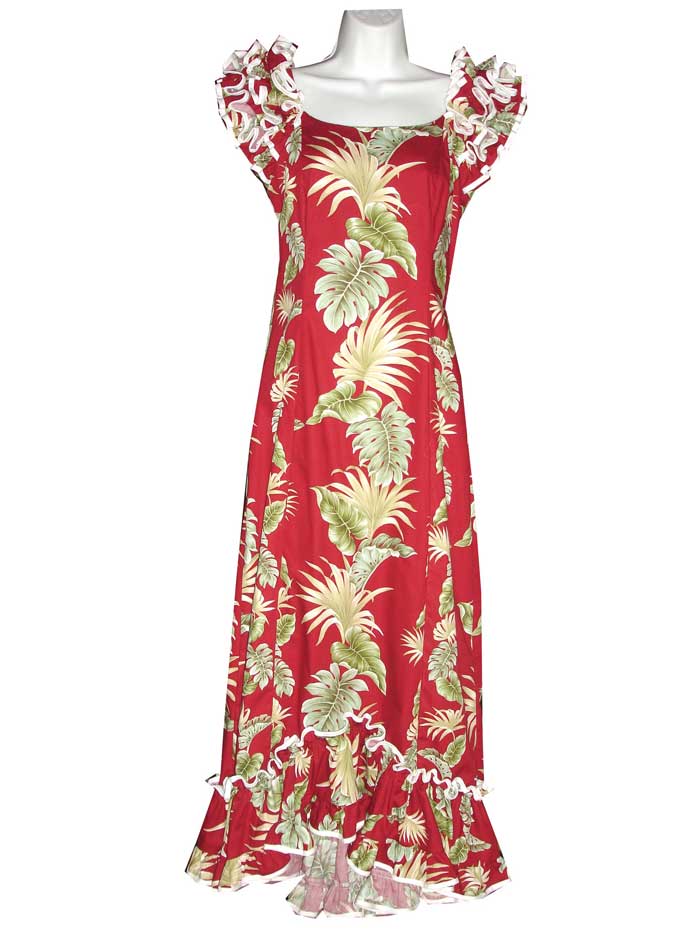 Palm Leaf Long Cotton Hawaiian Muumuu Dancing Dress