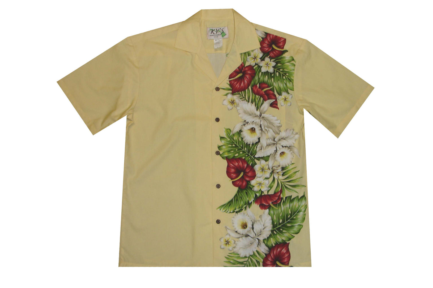 Men's Hawaiian Wedding or Party Cotton Shirt Kona Tropical Flower Side Pattern
