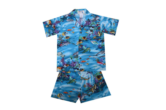 Fish in the Ocean Cotton Hawaiian Boy Shirts and Boy Cabana Sets