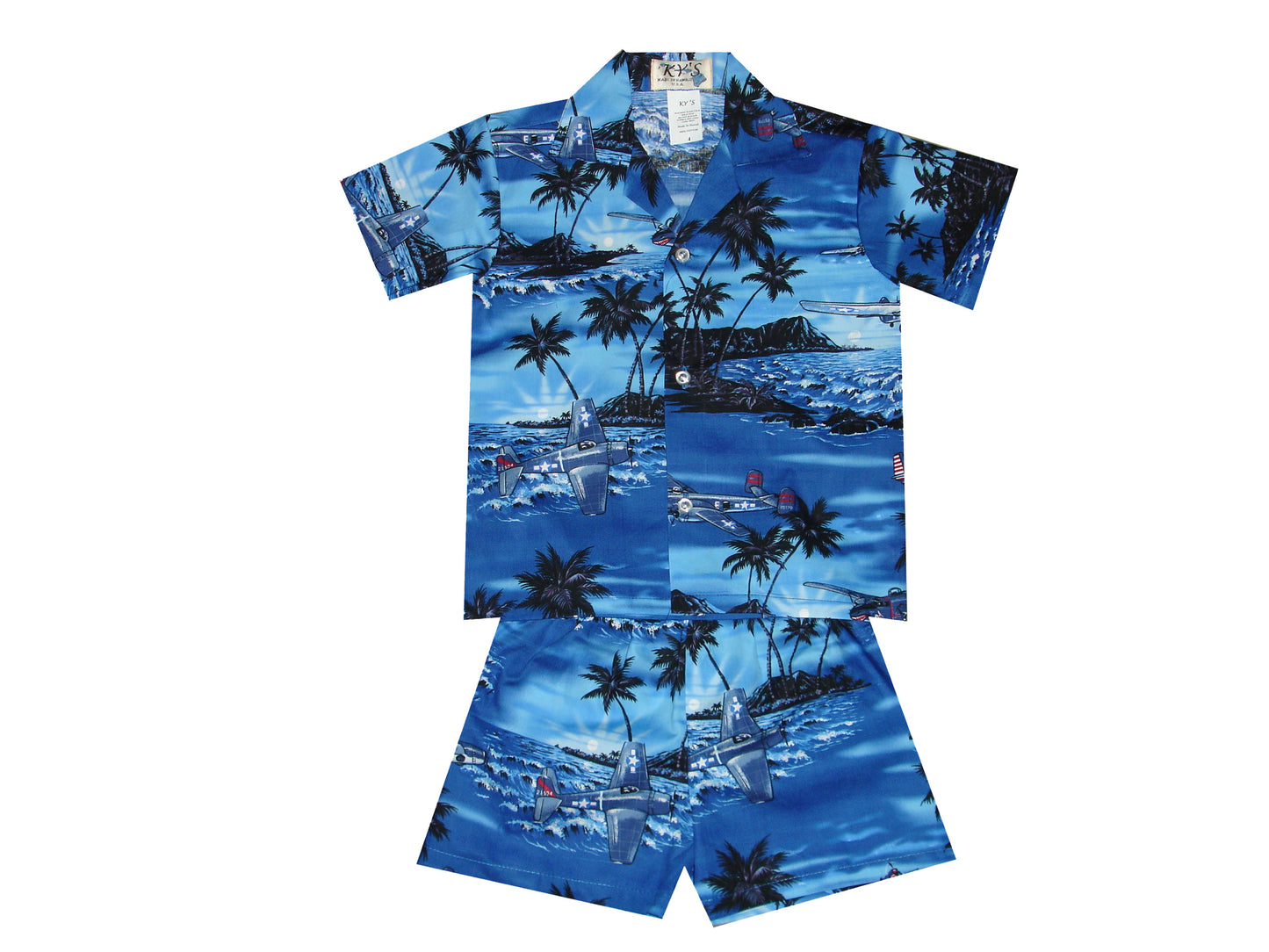 Helicopter on the Island Cotton Hawaiian Boy Shirts and Boy Cabana Sets