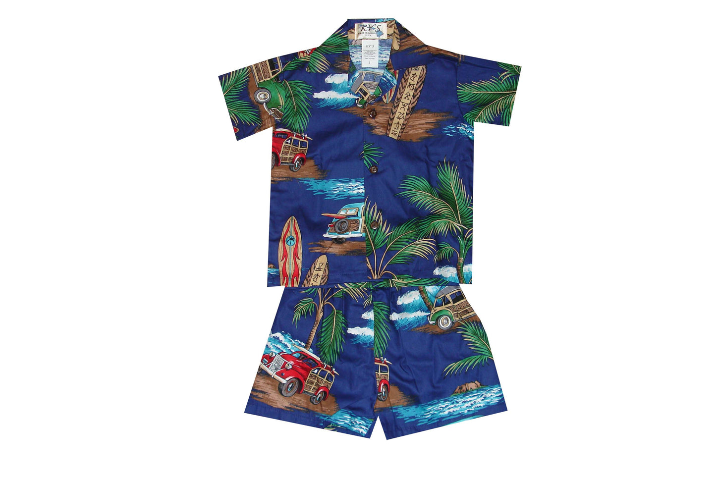 Car and Surfboard 100% Cotton Made in Hawaii Boy Shirts and Boy Cabana Sets