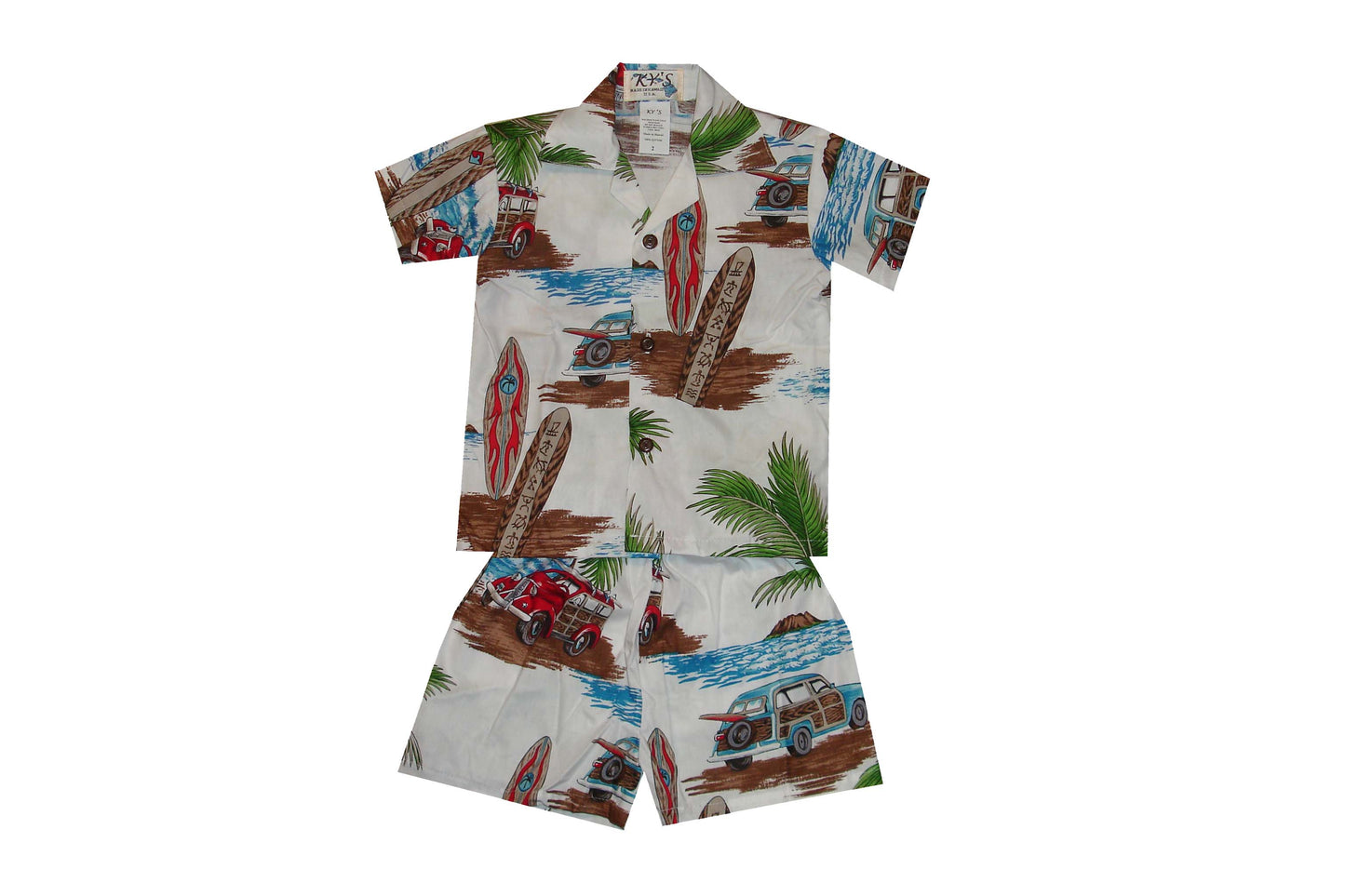 Car and Surfboard 100% Cotton Made in Hawaii Boy Shirts and Boy Cabana Sets