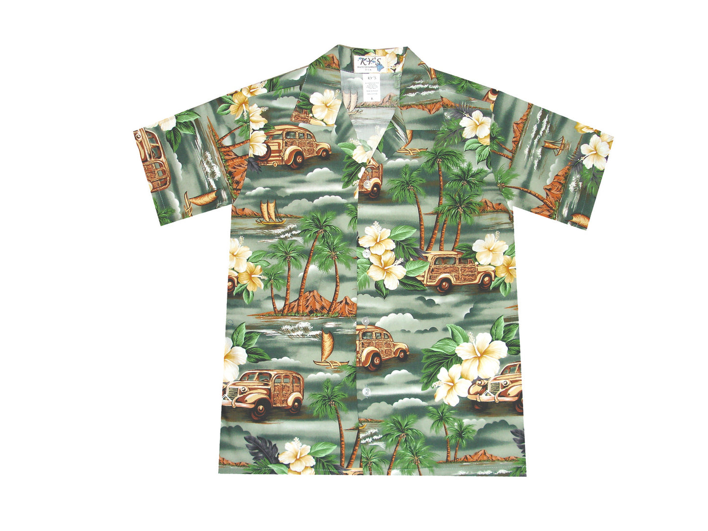 Car Parked by the Sea Made in Hawaii 100% Cotton Hawaiian Boy Shirts and Boy Cabana Sets