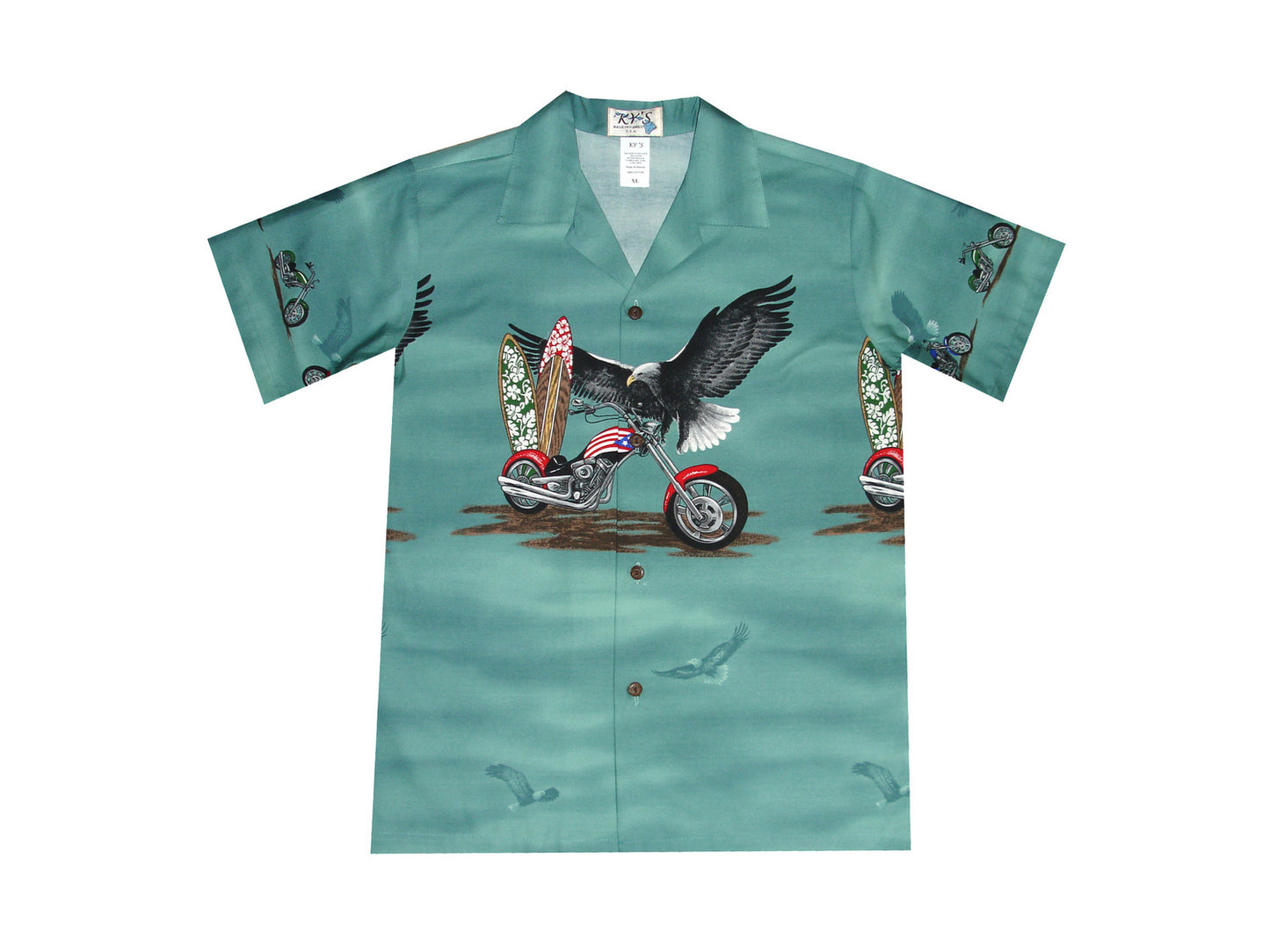 Classic Motorcycles And Eagle Hawaiian Boy Shirt -Green