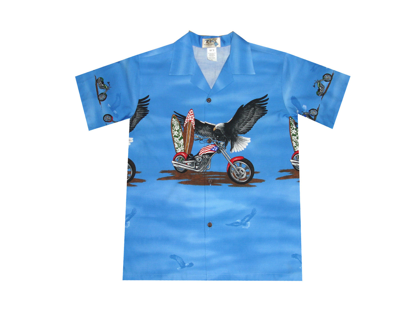Classic Motorcycles And Eagle Hawaiian Boy Shirt -Navy
