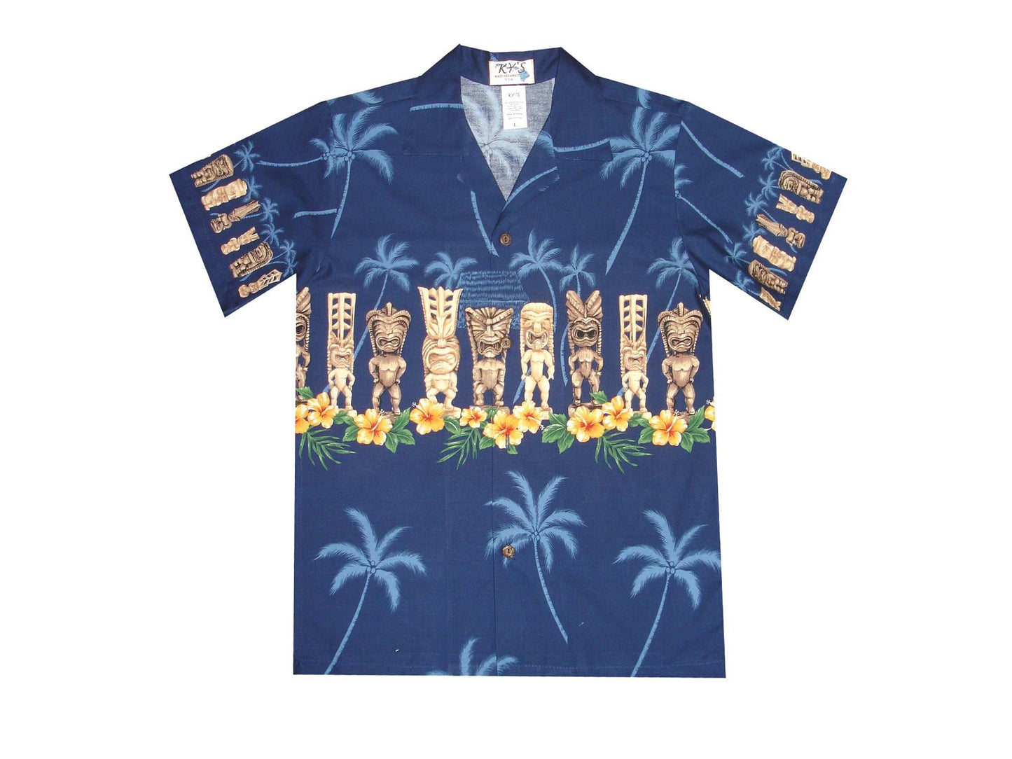 Tiki Hawaiian Boy Shirt -Navy