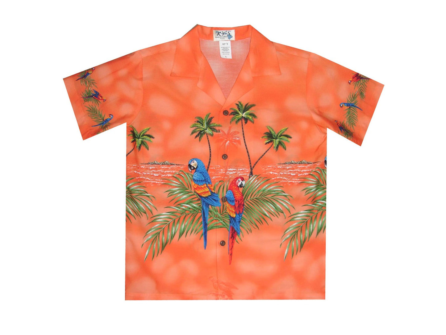 Parrot Island Hawaiian Boy Shirt -Orange