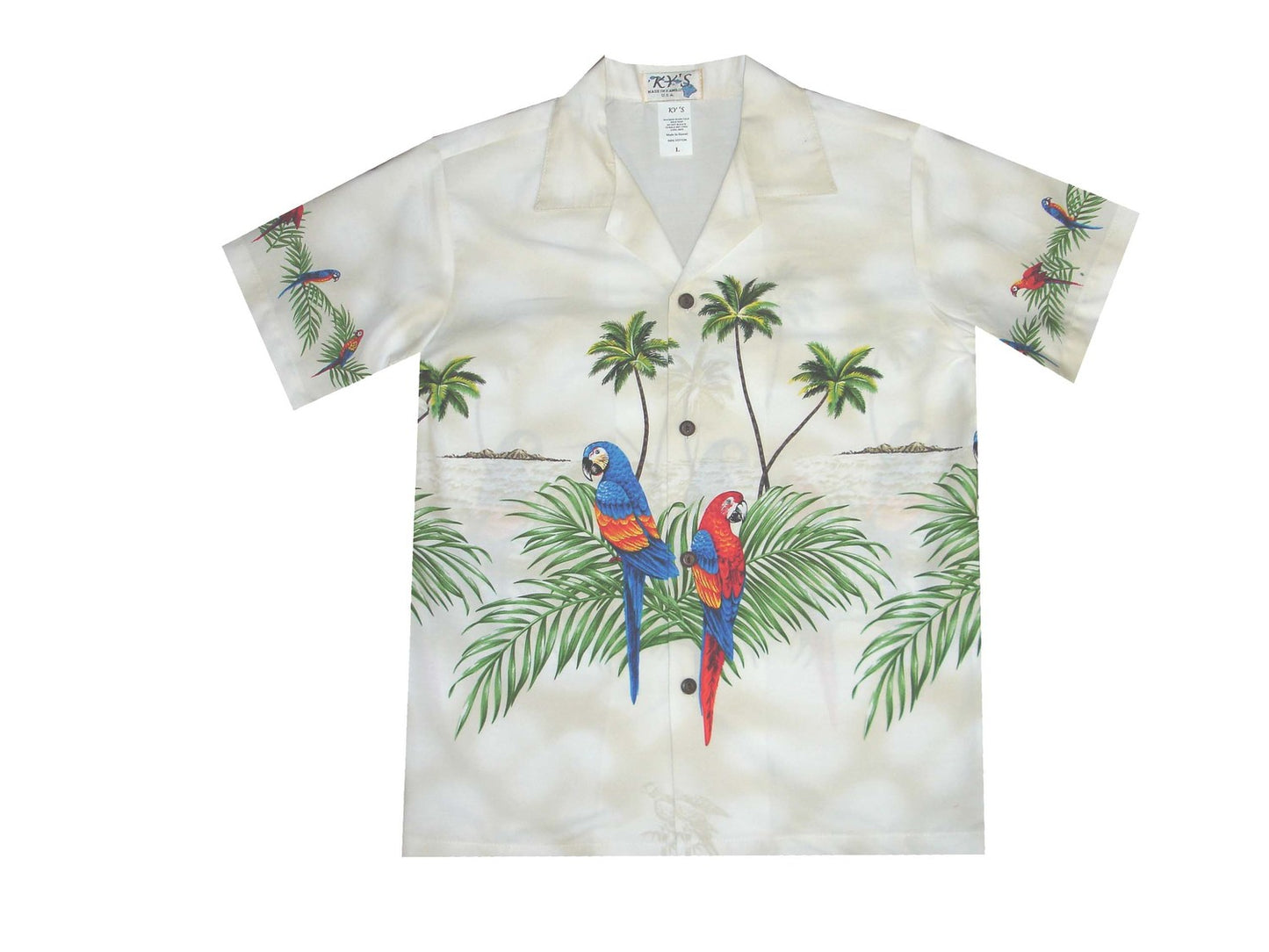 Parrot Island Hawaiian Boy Shirt -White
