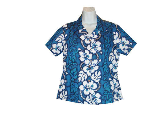 Cotton Fit Women's Aloha Blouse Hibiscus Lei