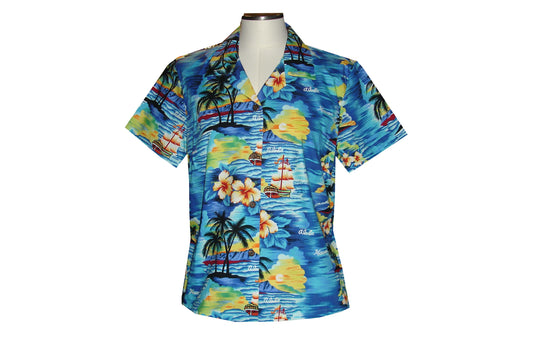 Cotton Fit Women's Aloha Blouse Hawaii Sunset