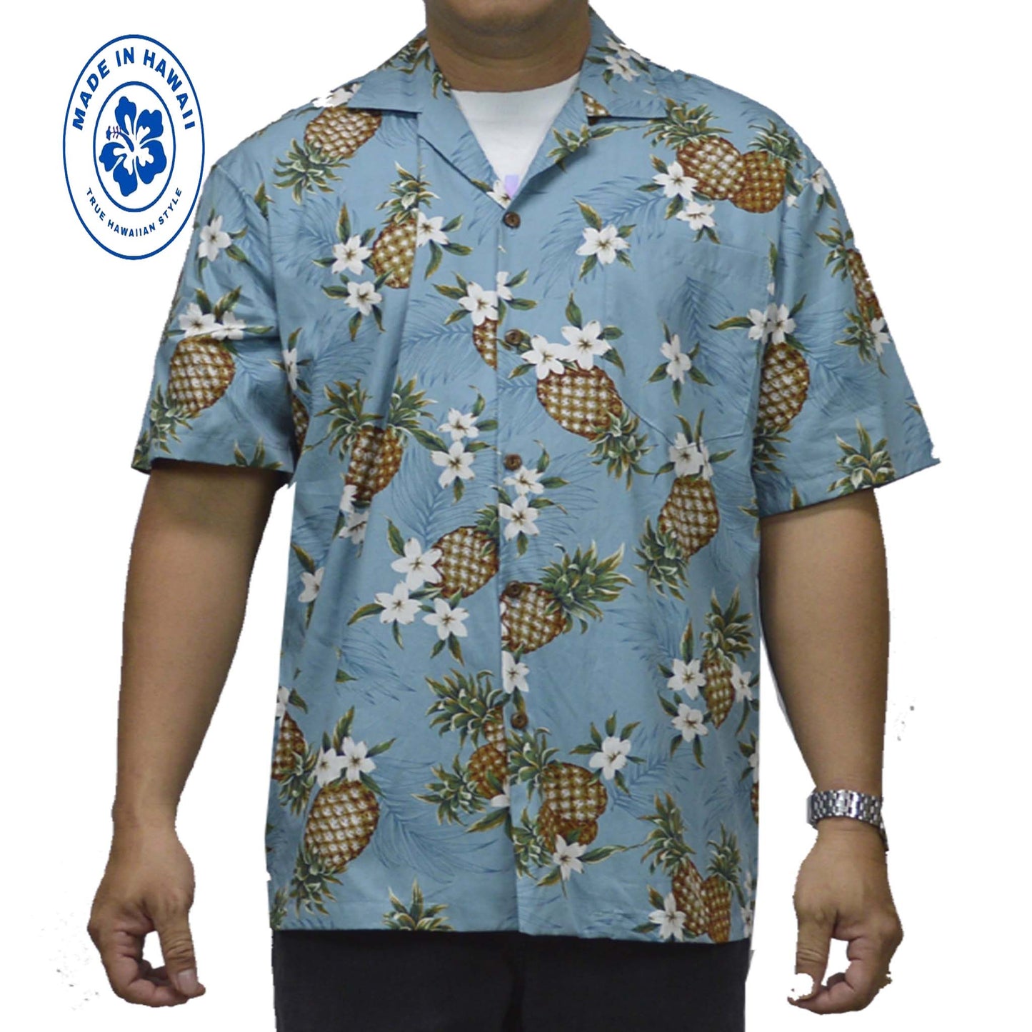 Cotton Hawaiian Shirt Golden Pineapple-BLue