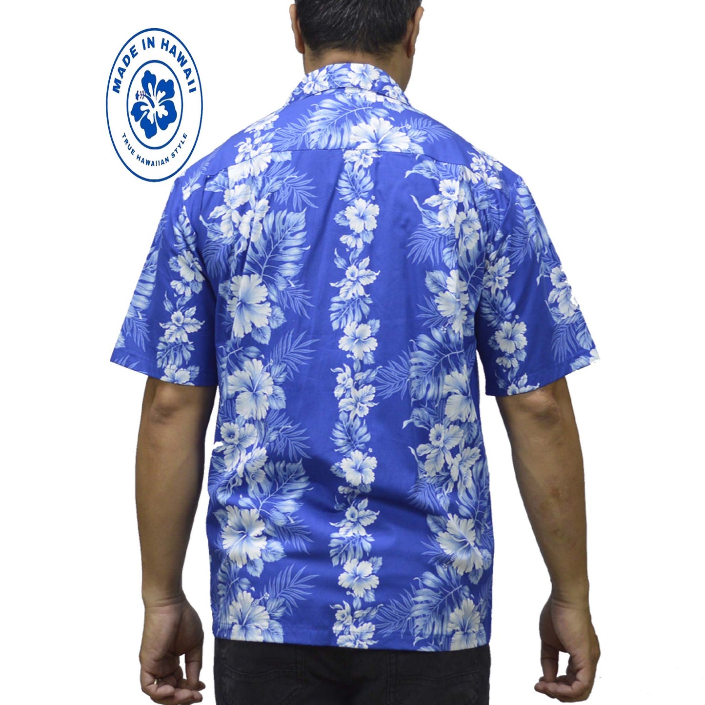 Cotton Hawaiian Shirt Hibiscus Classic-Navy