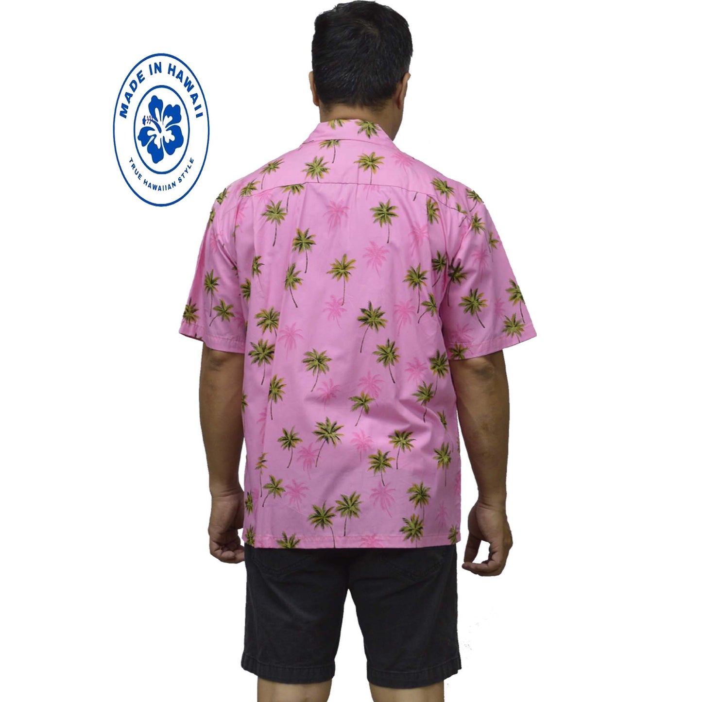Cotton Hawaiian Shirt Coconut Trees-Pink