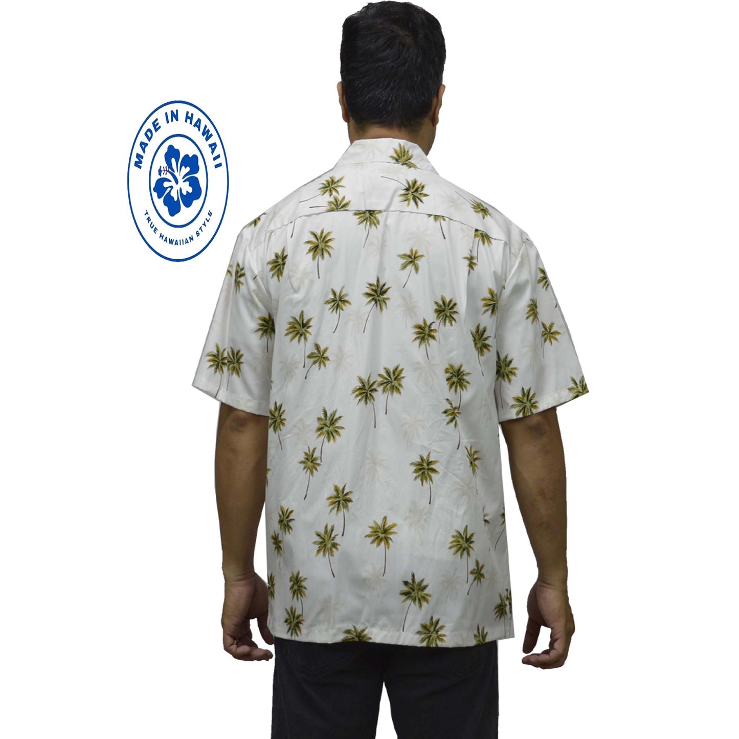 Cotton Hawaiian Shirt Coconut Trees-White