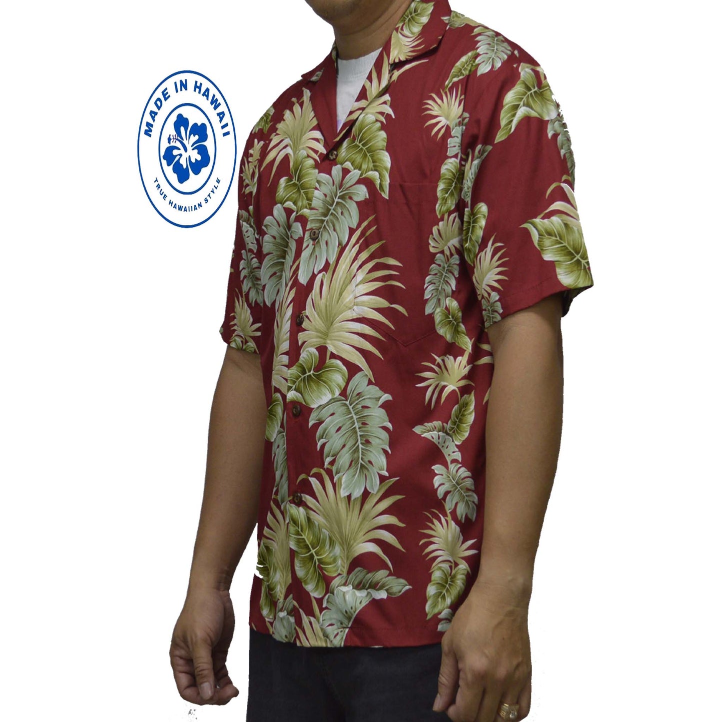 Cotton Hawaiian Shirt Hawaii Leaf -Red
