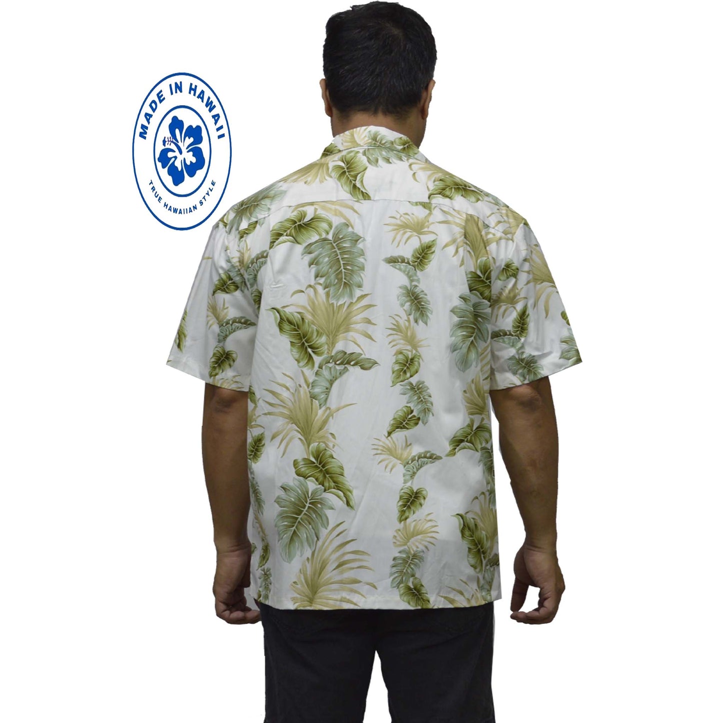 Cotton Hawaiian Shirt Hawaii Leaf -White