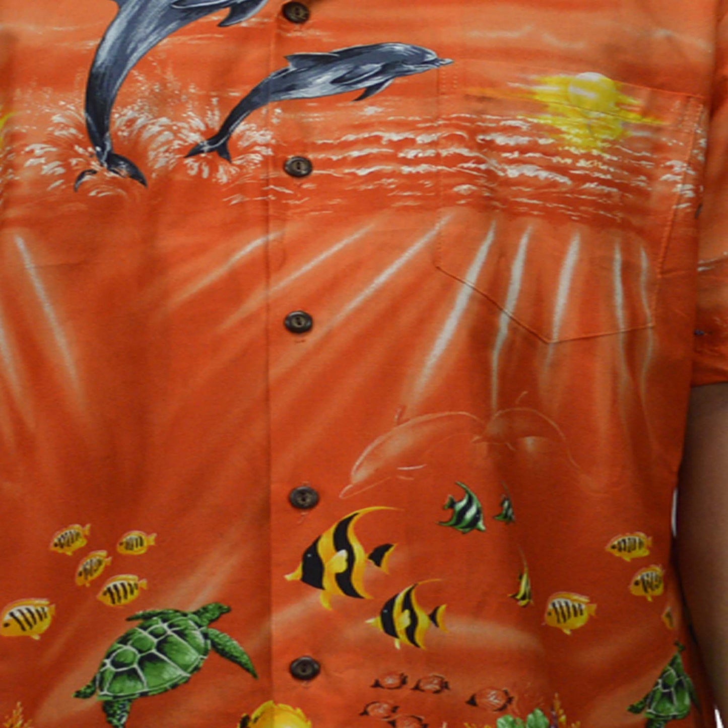 Ky's Hawaiian Cotton Shirt Sunrise Dolphins -Orange
