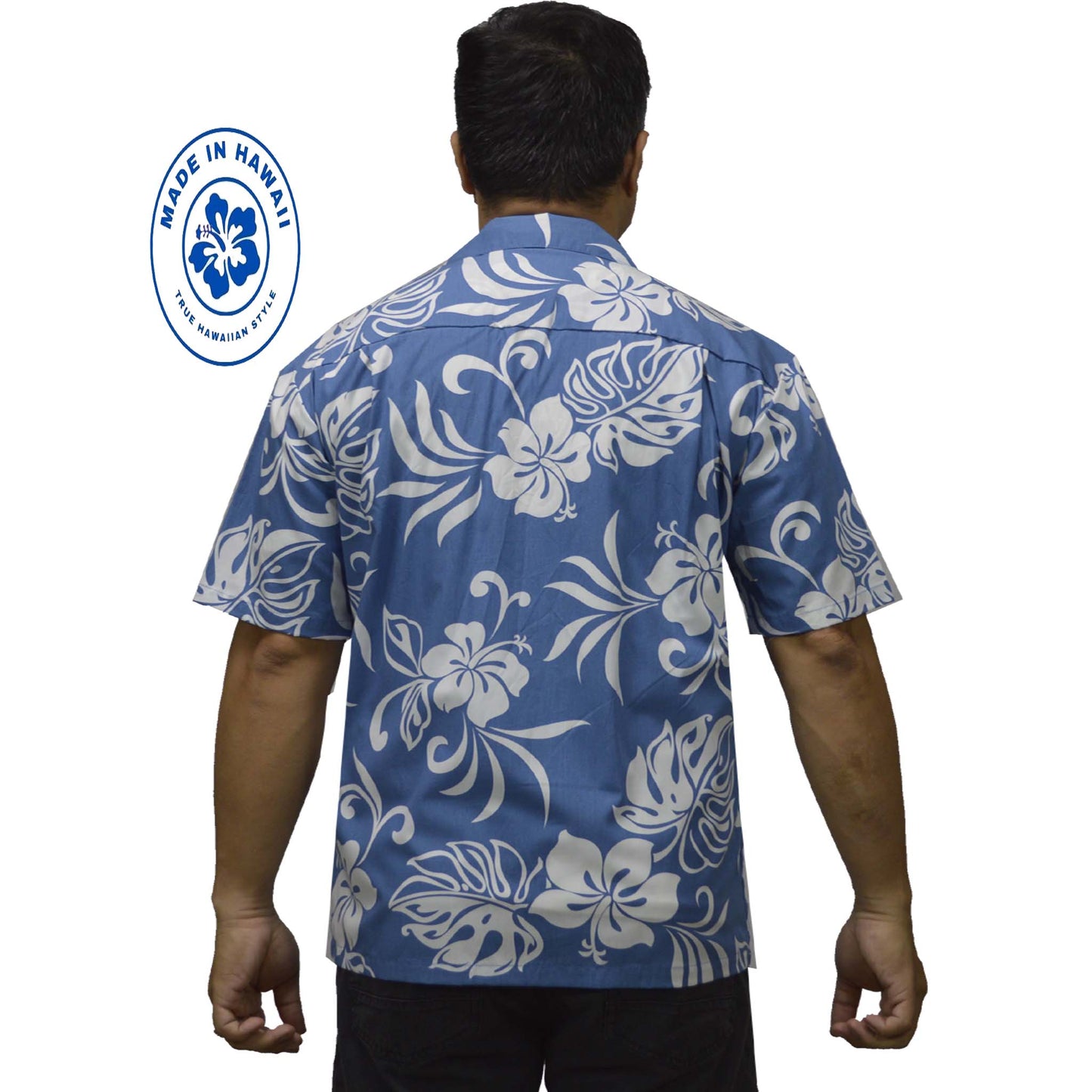 Ky`s Hawaiian Cotton Shirt Classic Hibiscus -Blue