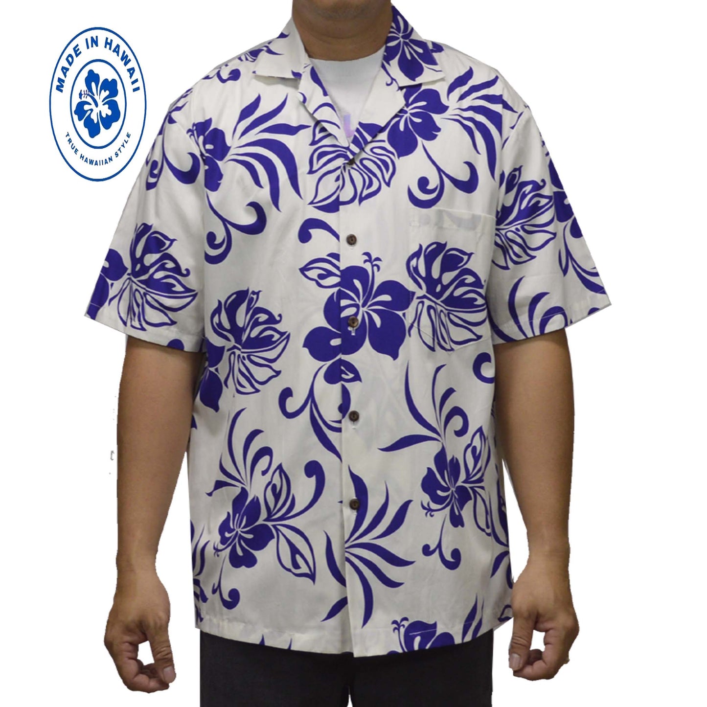 Ky`s Hawaiian Cotton Shirt Classic Hibiscus -Purple