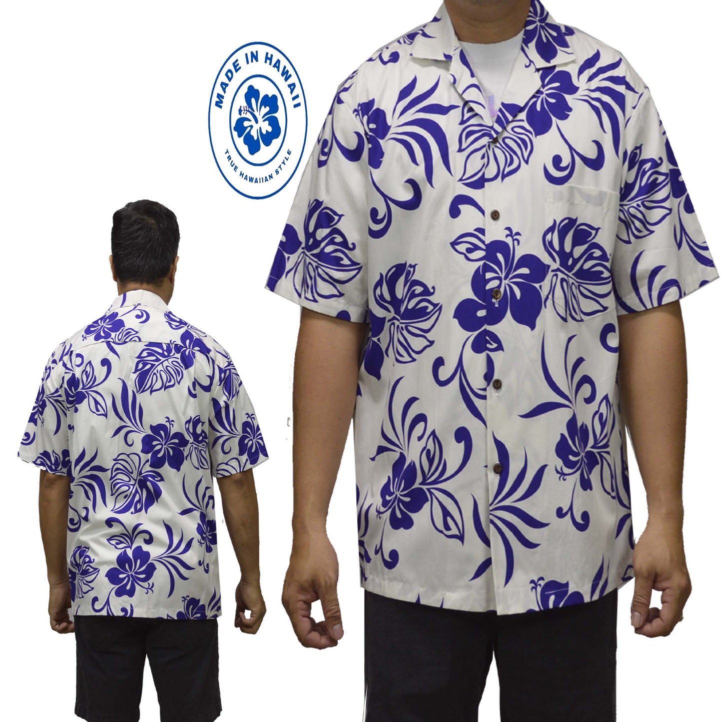 Ky`s Hawaiian Cotton Shirt Classic Hibiscus -Purple