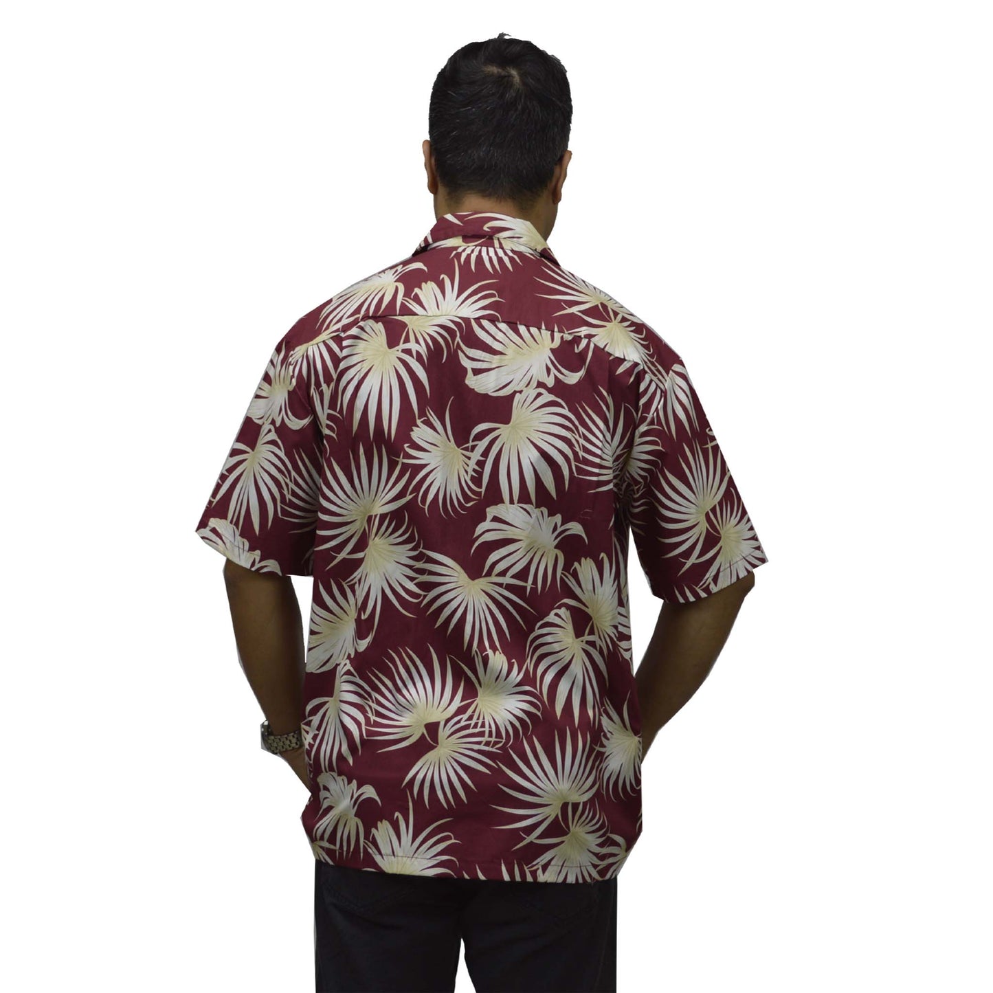 Ky`s Hawaiian Cotton Shirt Palm Leaf  -Red