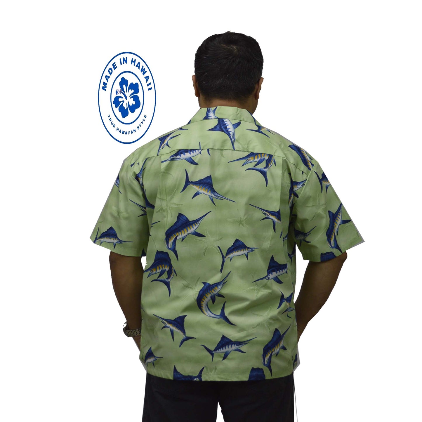 Ky`s Hawaiian Cotton Shirt Marlin Fish -Green
