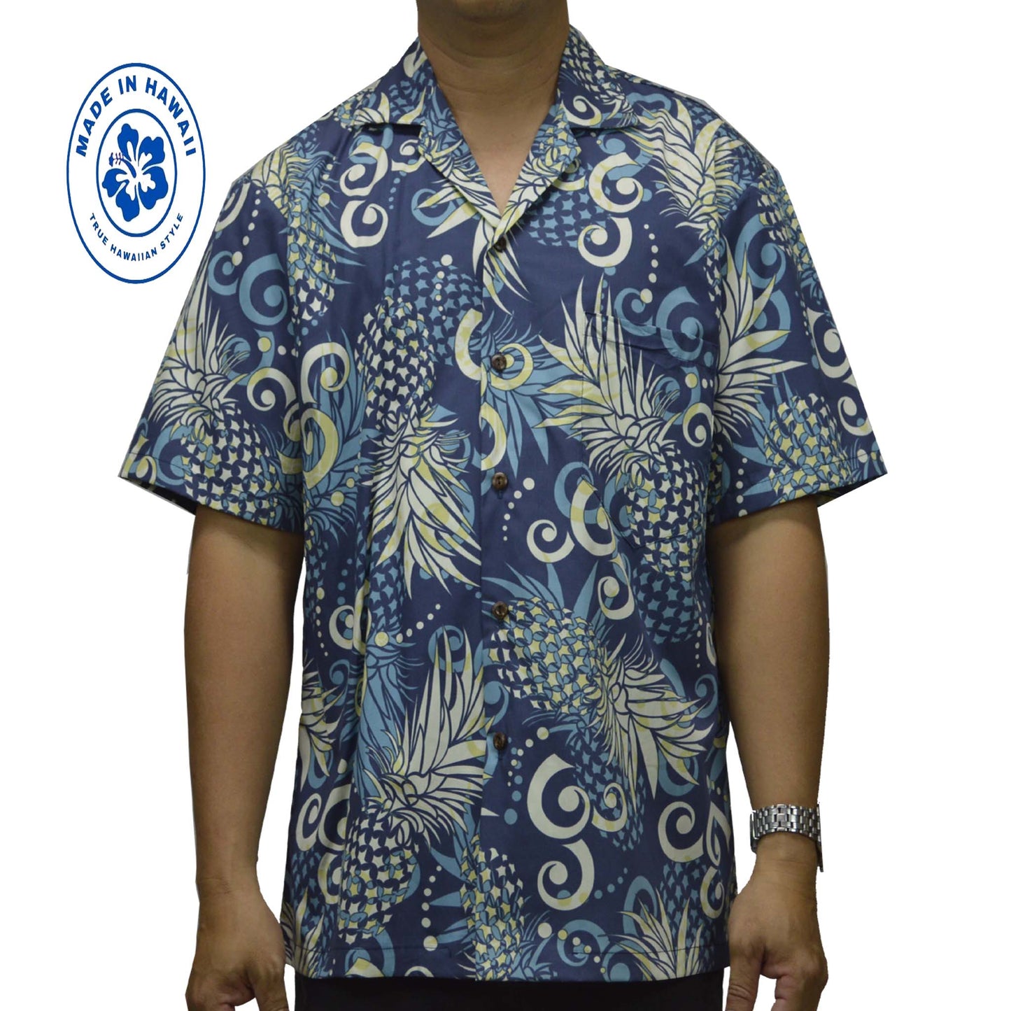 Custom Hawaiian Shirt Abstract Pineapple-Navy