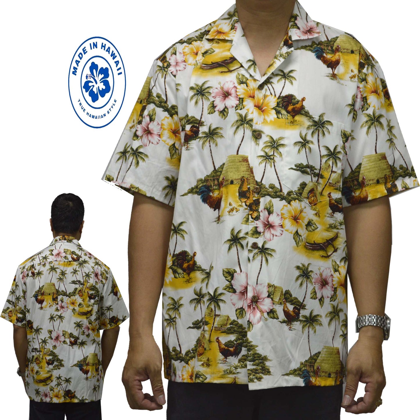Custom Hawaiian Shirt Rooster -White