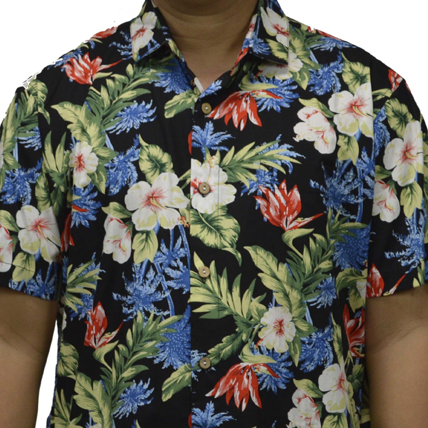 Cotton Hawaiian Performance Shirt with Hibiscus Print Made in Hawaii