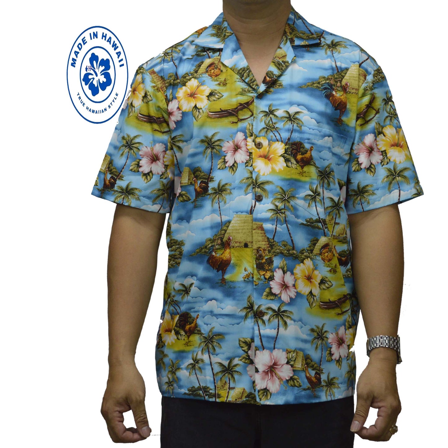 Custom Hawaiian Shirt Rooster -Blue