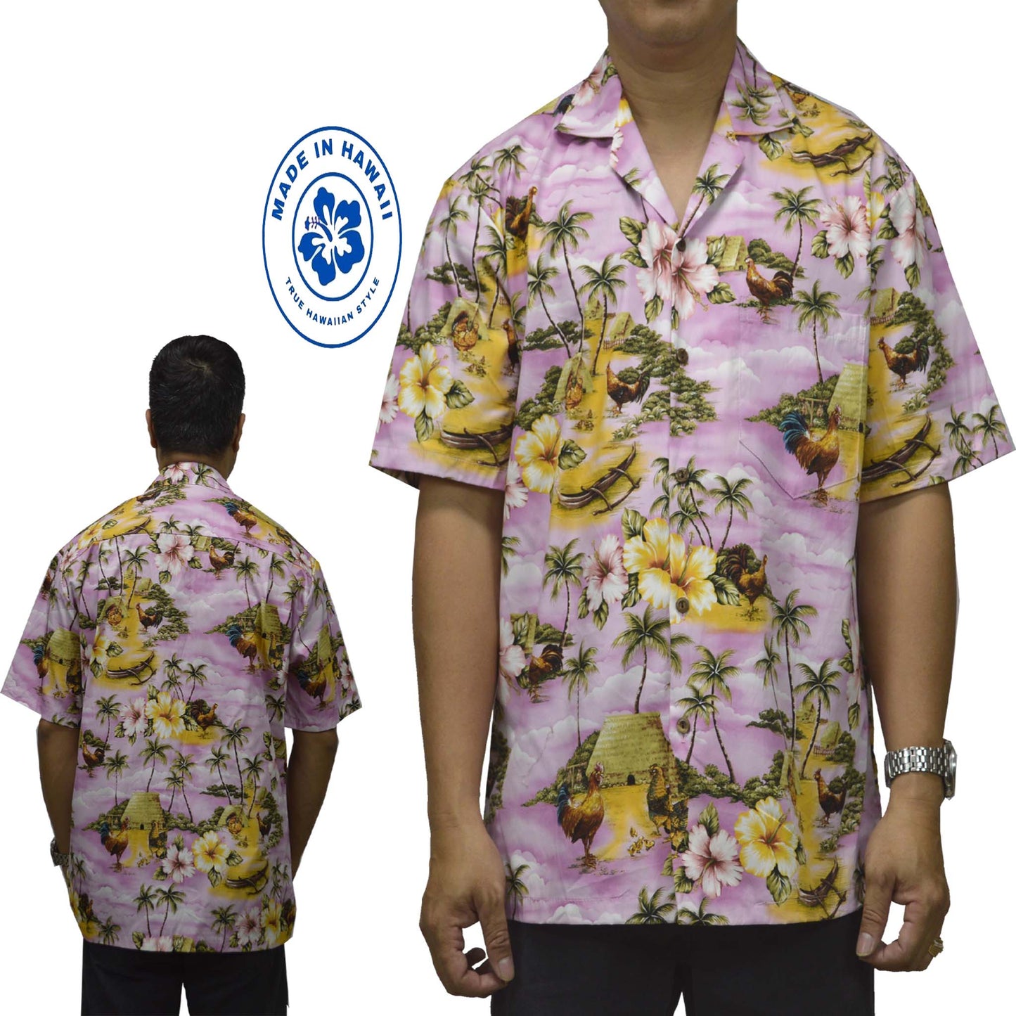 Custom Hawaiian Shirt Rooster -Pink