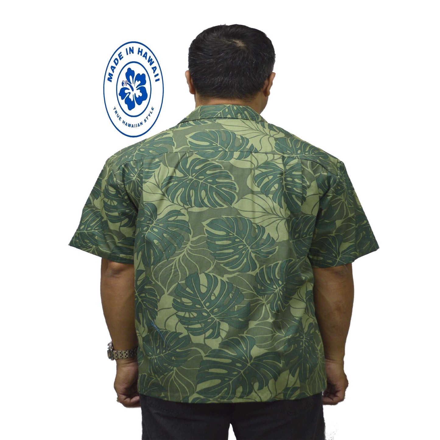 Cotton Hawaiian Shirt Monstera Deliciosa-Green