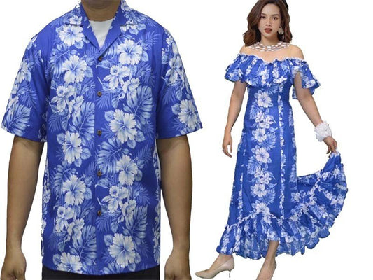 Wedding Long Muumuu Off-shoulder Hawaiian Dress Matching Couple Outfits