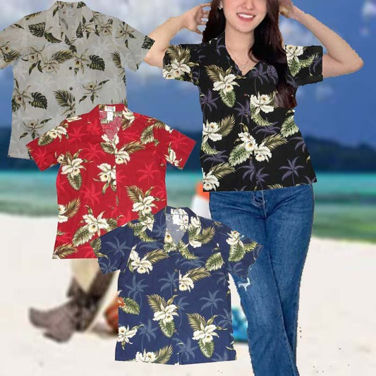 Women Camp Shirt Hawaiian Aloha Shirt Classic Orchid Design