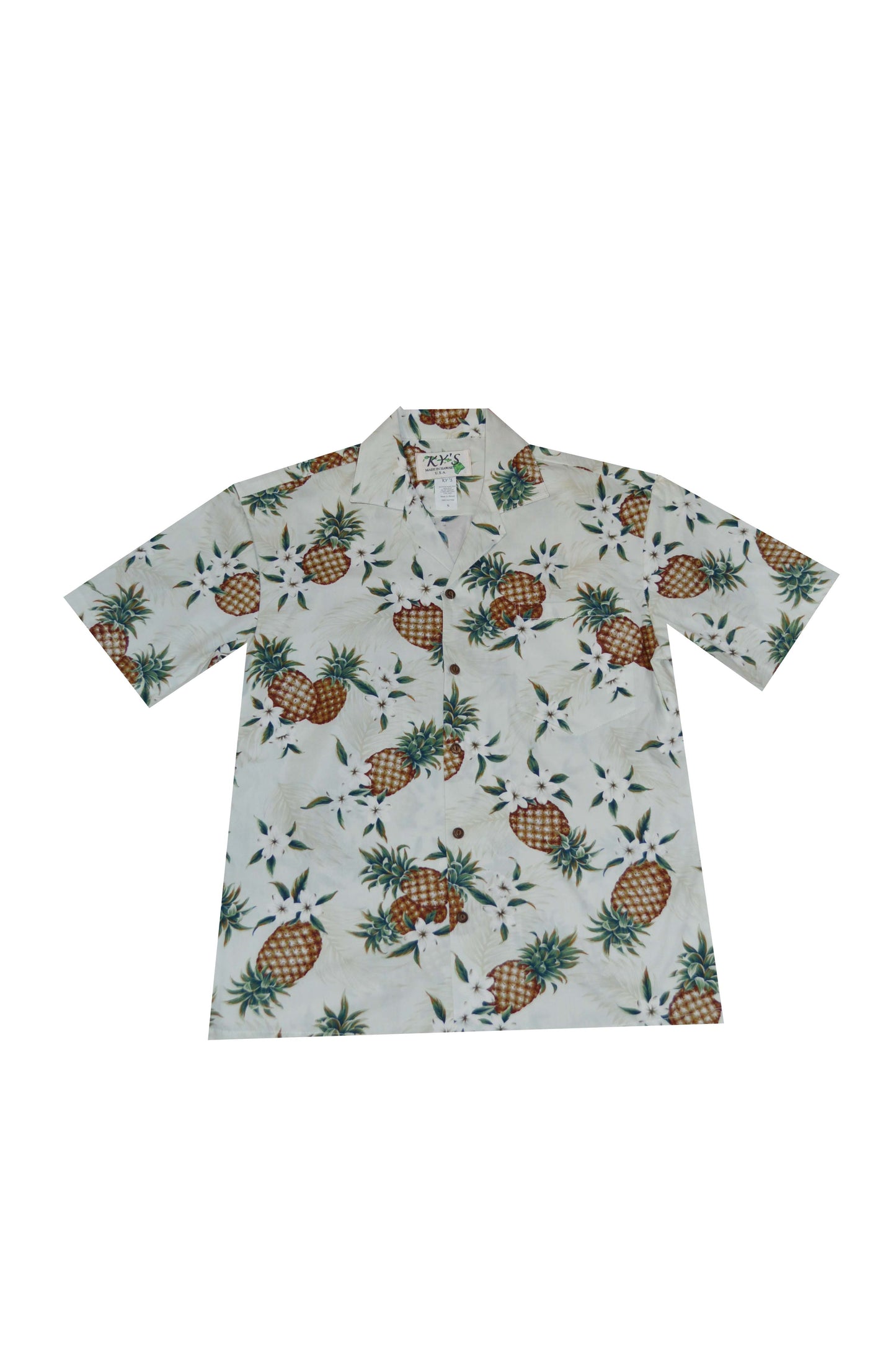 Cotton Hawaiian Shirt Golden Pineapple-White